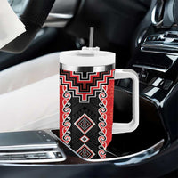 Red Niho Taniwha Mix Poutama Tumbler With Handle Unique Taniko Aotearoa