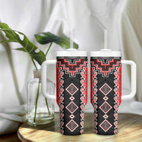 Red Niho Taniwha Mix Poutama Tumbler With Handle Unique Taniko Aotearoa