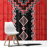 Red Niho Taniwha Mix Poutama Window Curtain Unique Taniko Aotearoa
