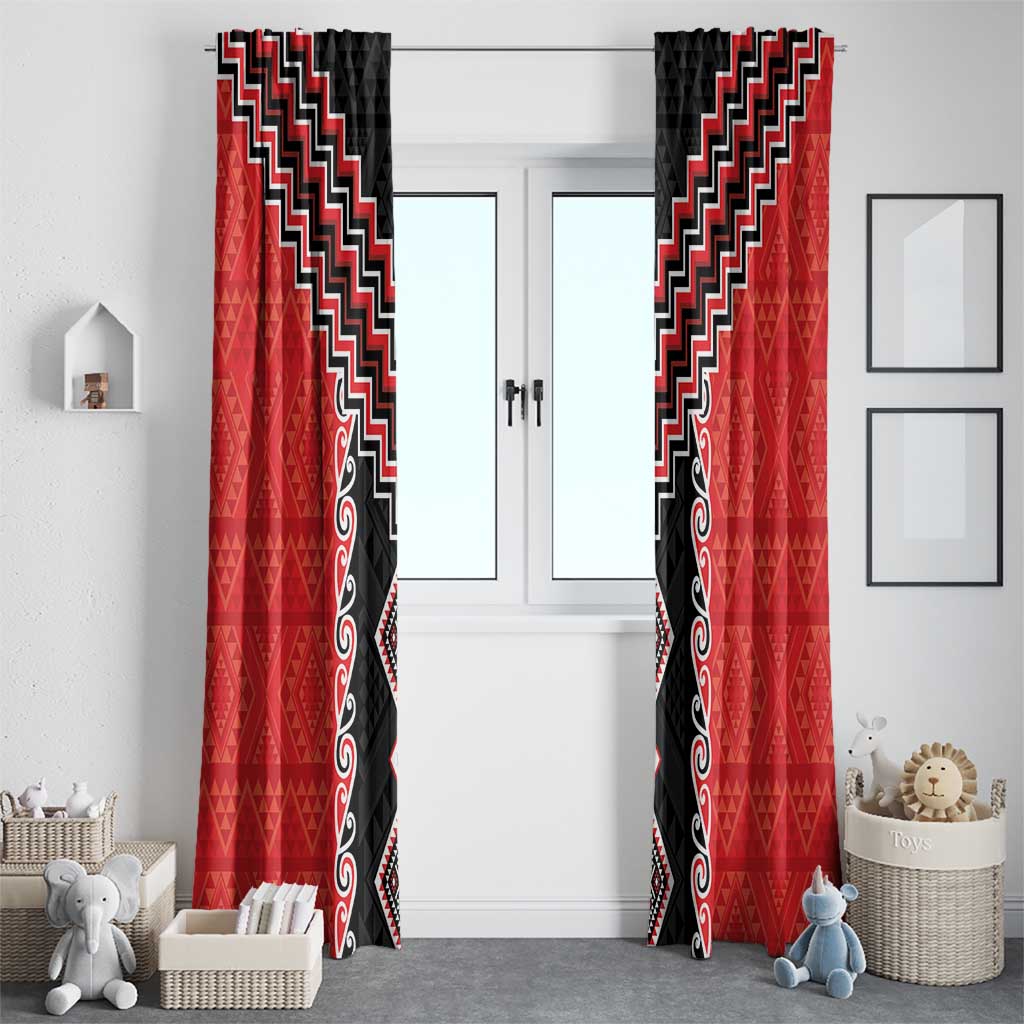 Red Niho Taniwha Mix Poutama Window Curtain Unique Taniko Aotearoa