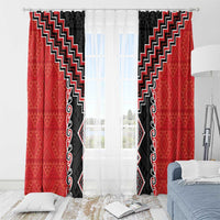 Red Niho Taniwha Mix Poutama Window Curtain Unique Taniko Aotearoa