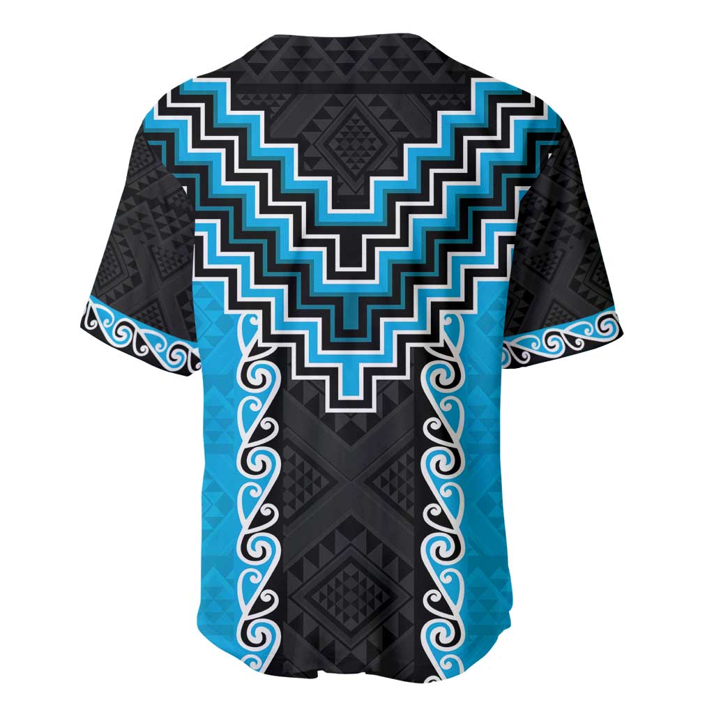 Sky Blue Niho Taniwha Mix Poutama Baseball Jersey Unique Taniko Aotearoa LT01 - Polynesian Pride