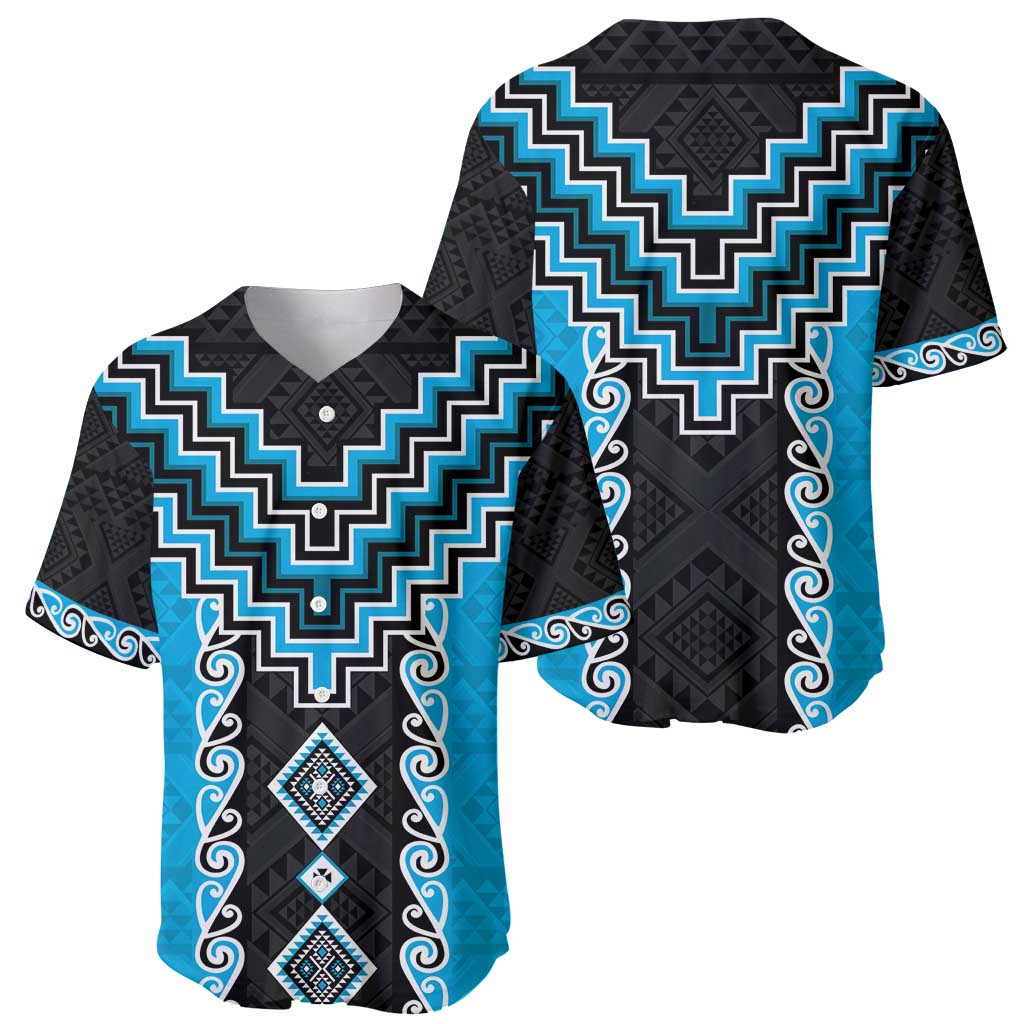 Sky Blue Niho Taniwha Mix Poutama Baseball Jersey Unique Taniko Aotearoa LT01 - Polynesian Pride