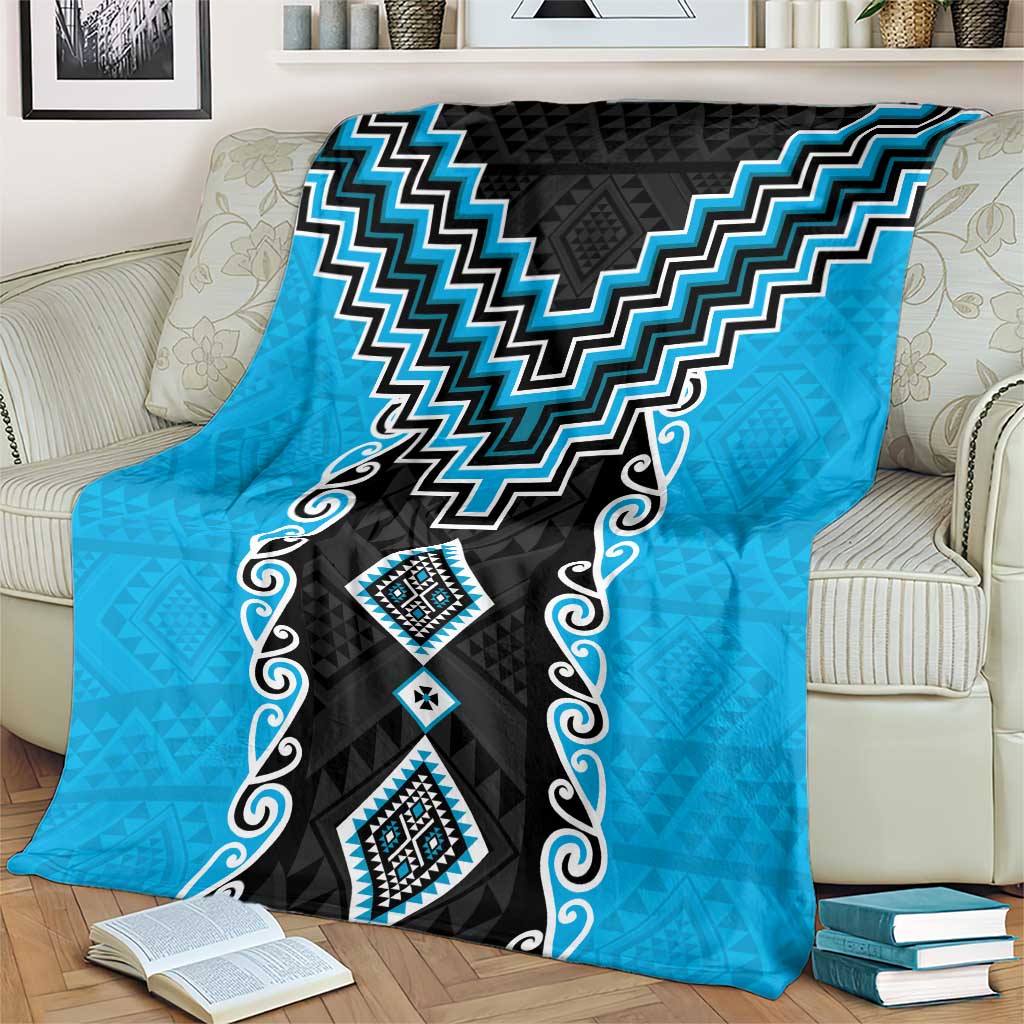 Sky Blue Niho Taniwha Mix Poutama Blanket Unique Taniko Aotearoa