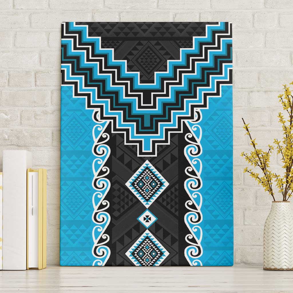 Sky Blue Niho Taniwha Mix Poutama Canvas Wall Art Unique Taniko Aotearoa