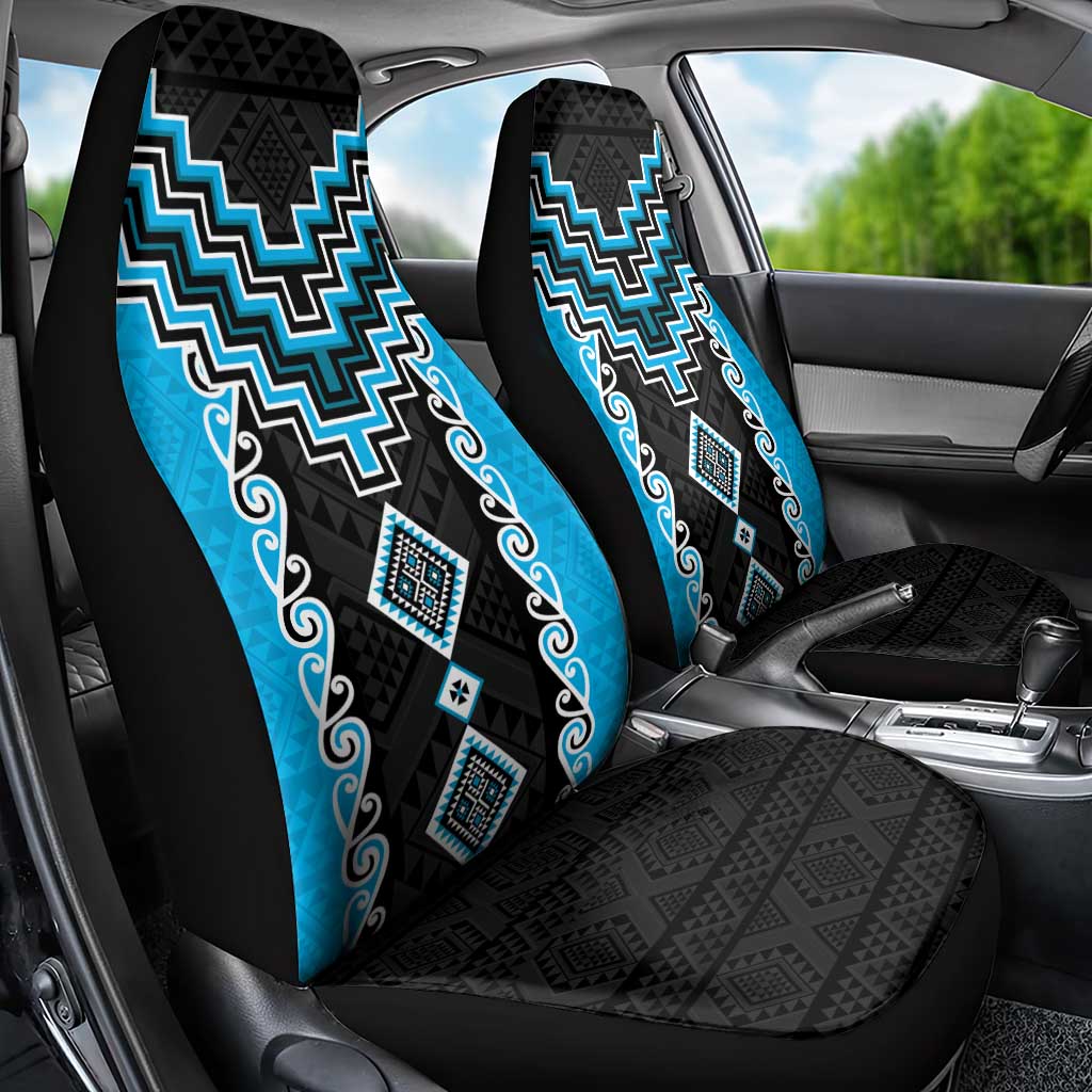 Sky Blue Niho Taniwha Mix Poutama Car Seat Cover Unique Taniko Aotearoa