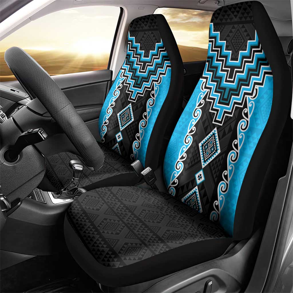 Sky Blue Niho Taniwha Mix Poutama Car Seat Cover Unique Taniko Aotearoa