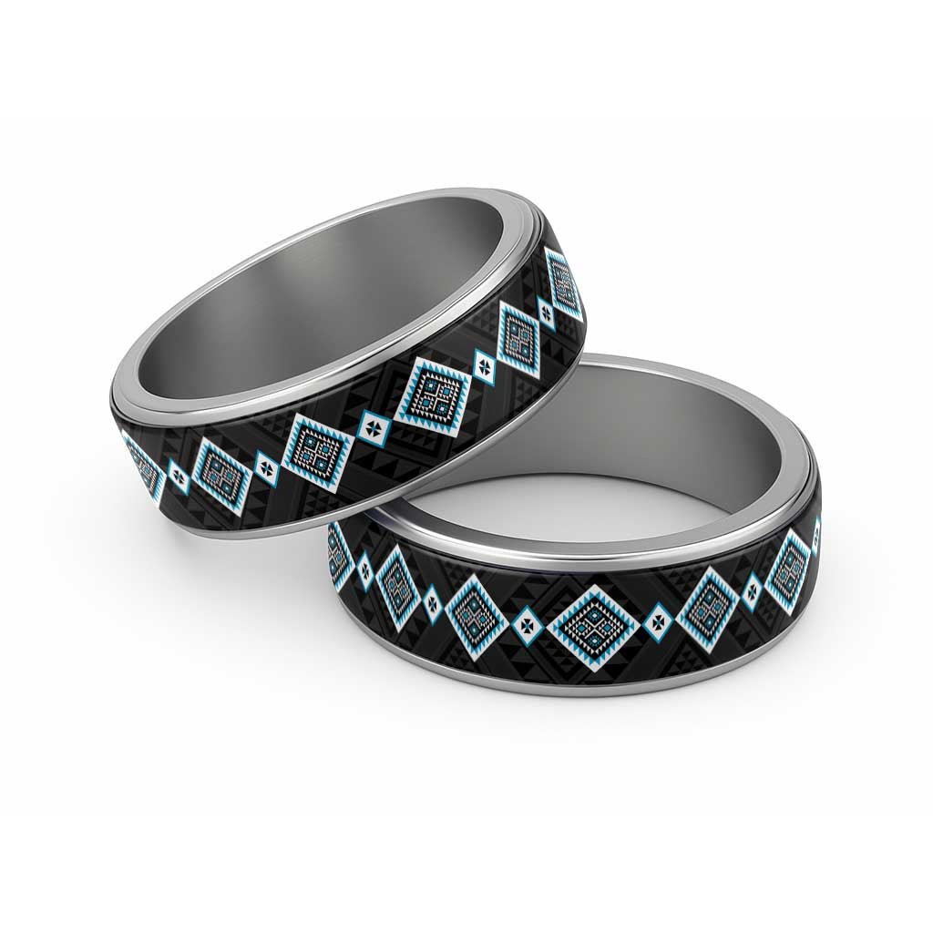 Sky Blue Niho Taniwha Mix Poutama Classic Ring Unique Taniko Aotearoa - Polynesian Pride