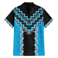 Sky Blue Niho Taniwha Mix Poutama Family Matching Long Sleeve Bodycon Dress and Hawaiian Shirt Unique Taniko Aotearoa