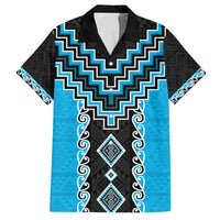 Sky Blue Niho Taniwha Mix Poutama Family Matching Off Shoulder Maxi Dress and Hawaiian Shirt Unique Taniko Aotearoa