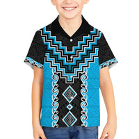 Sky Blue Niho Taniwha Mix Poutama Family Matching Puletasi and Hawaiian Shirt Unique Taniko Aotearoa LT01 Son's Shirt Sky Blue - Polynesian Pride