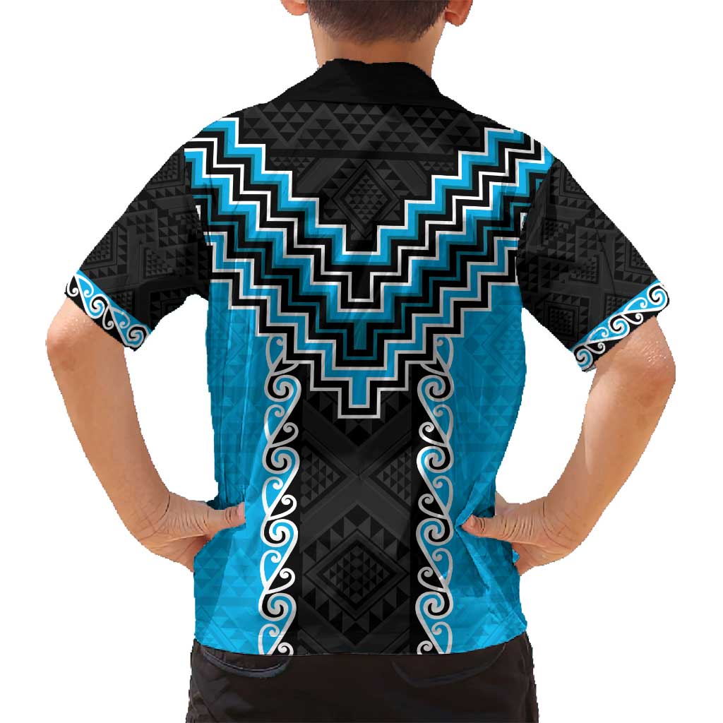 Sky Blue Niho Taniwha Mix Poutama Family Matching Summer Maxi Dress and Hawaiian Shirt Unique Taniko Aotearoa LT01 - Polynesian Pride