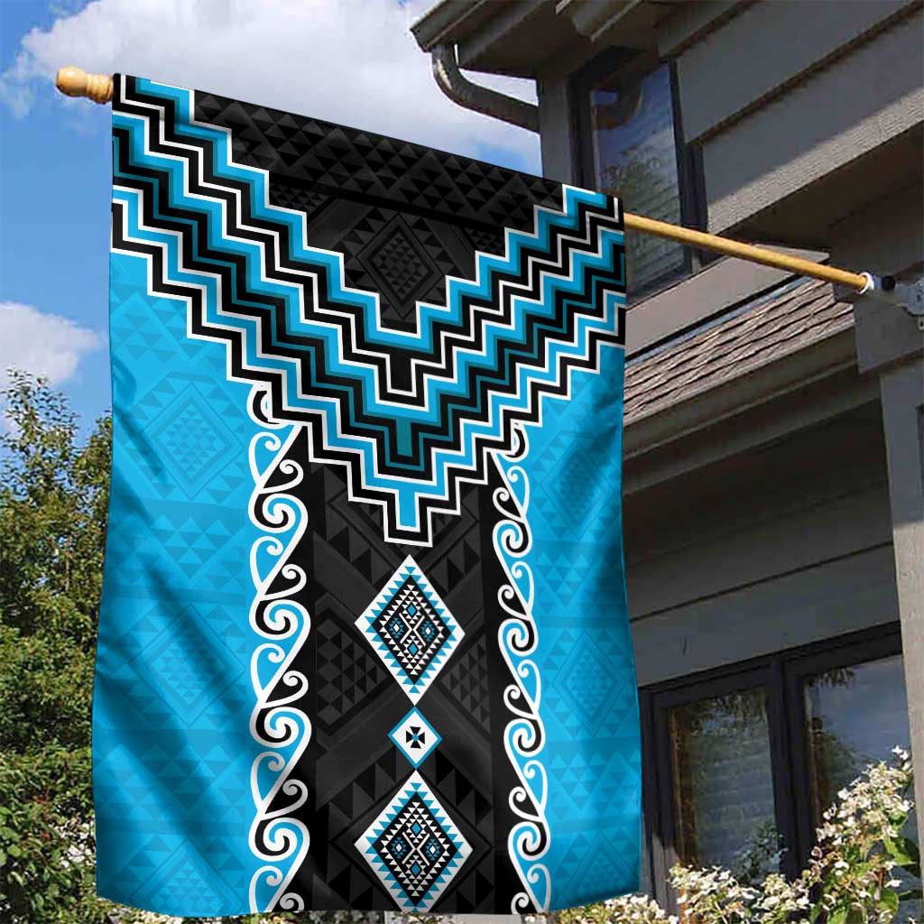 Sky Blue Niho Taniwha Mix Poutama Garden Flag Unique Taniko Aotearoa