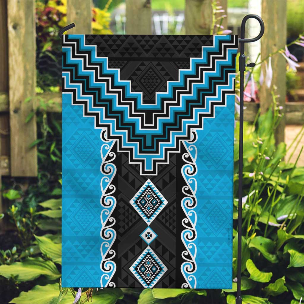Sky Blue Niho Taniwha Mix Poutama Garden Flag Unique Taniko Aotearoa