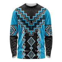 Sky Blue Niho Taniwha Mix Poutama Long Sleeve Shirt Unique Taniko Aotearoa LT01 Unisex Sky Blue - Polynesian Pride