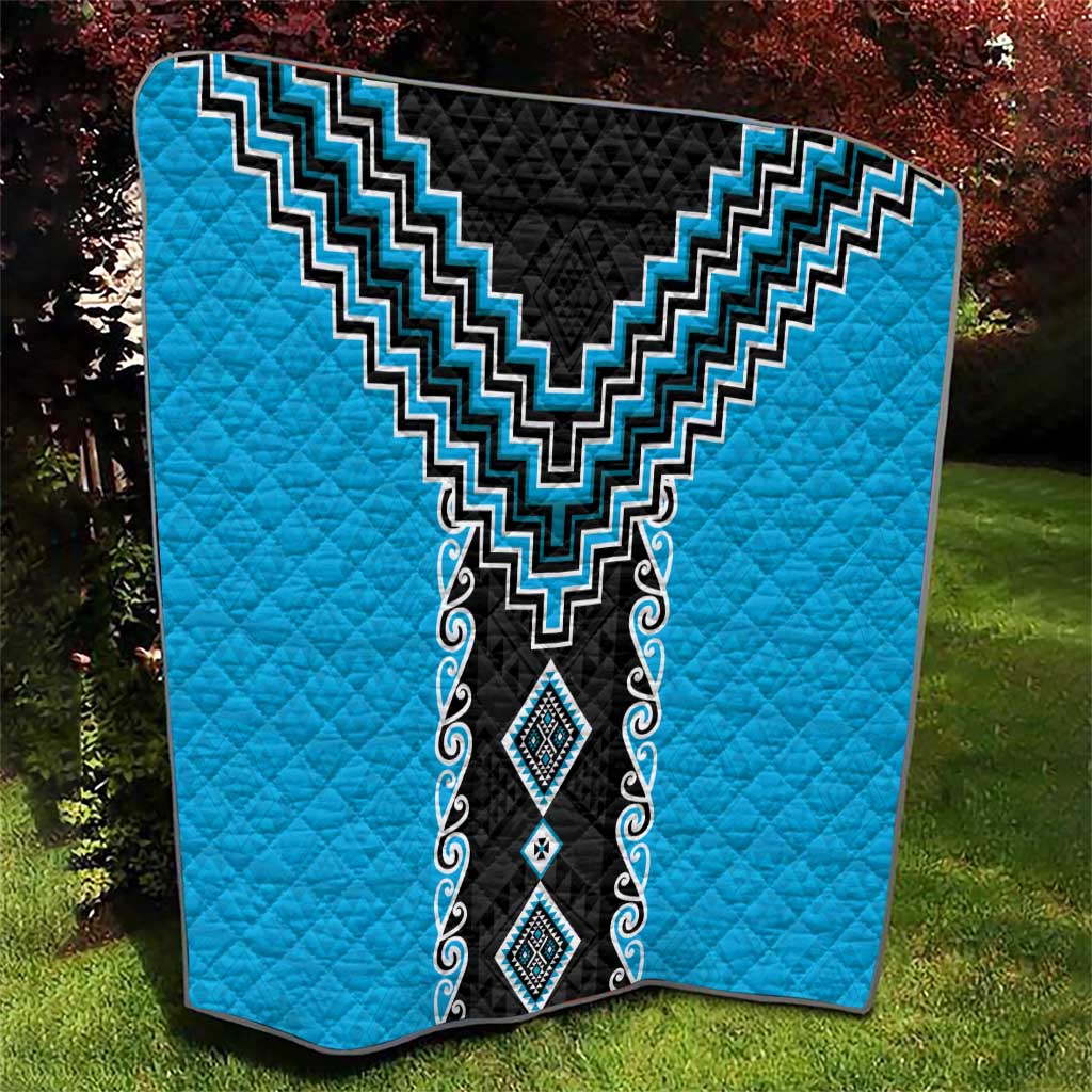 Sky Blue Niho Taniwha Mix Poutama Quilt Unique Taniko Aotearoa