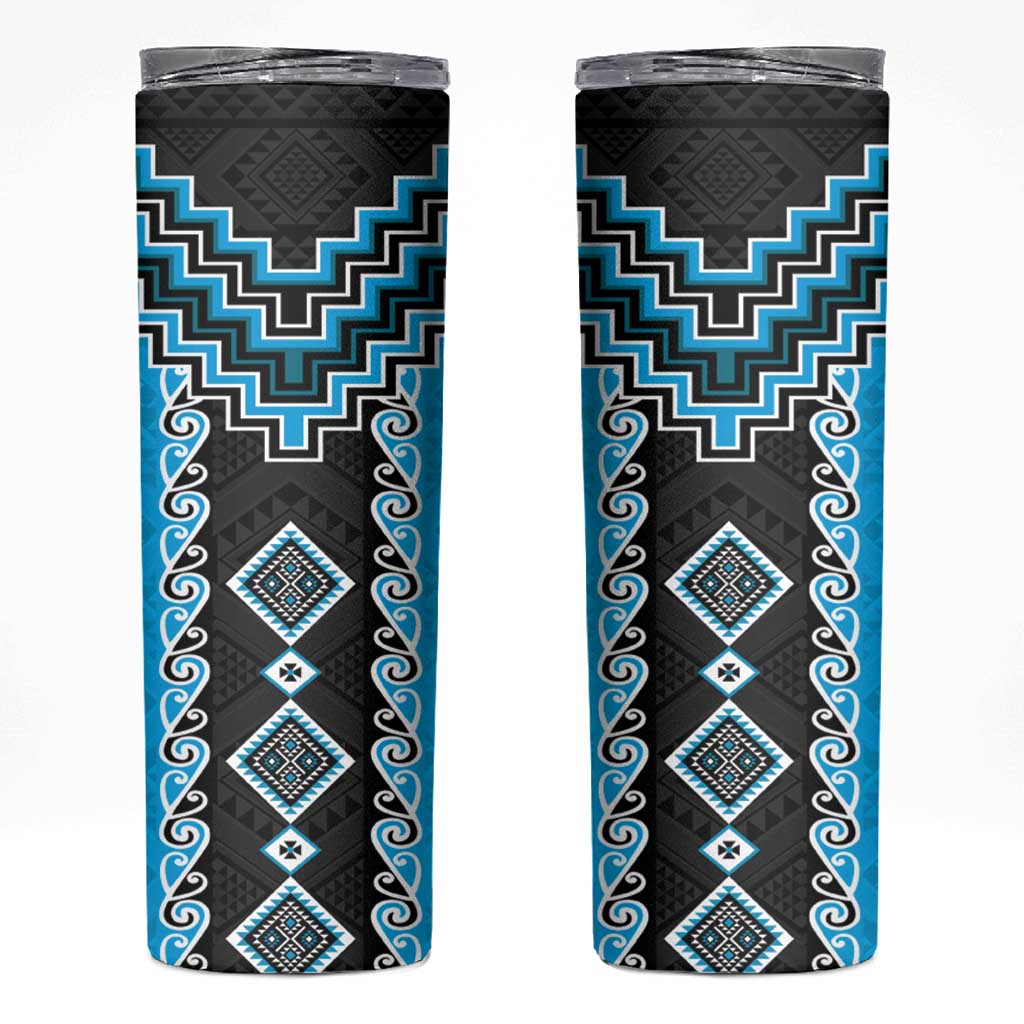 Sky Blue Niho Taniwha Mix Poutama Skinny Tumbler Unique Taniko Aotearoa LT01 Sky Blue - Polynesian Pride