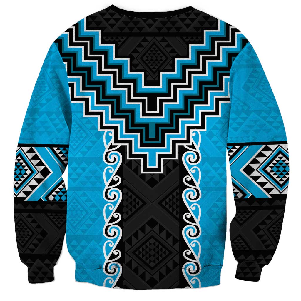 Sky Blue Niho Taniwha Mix Poutama Sweatshirt Unique Taniko Aotearoa LT01 - Polynesian Pride