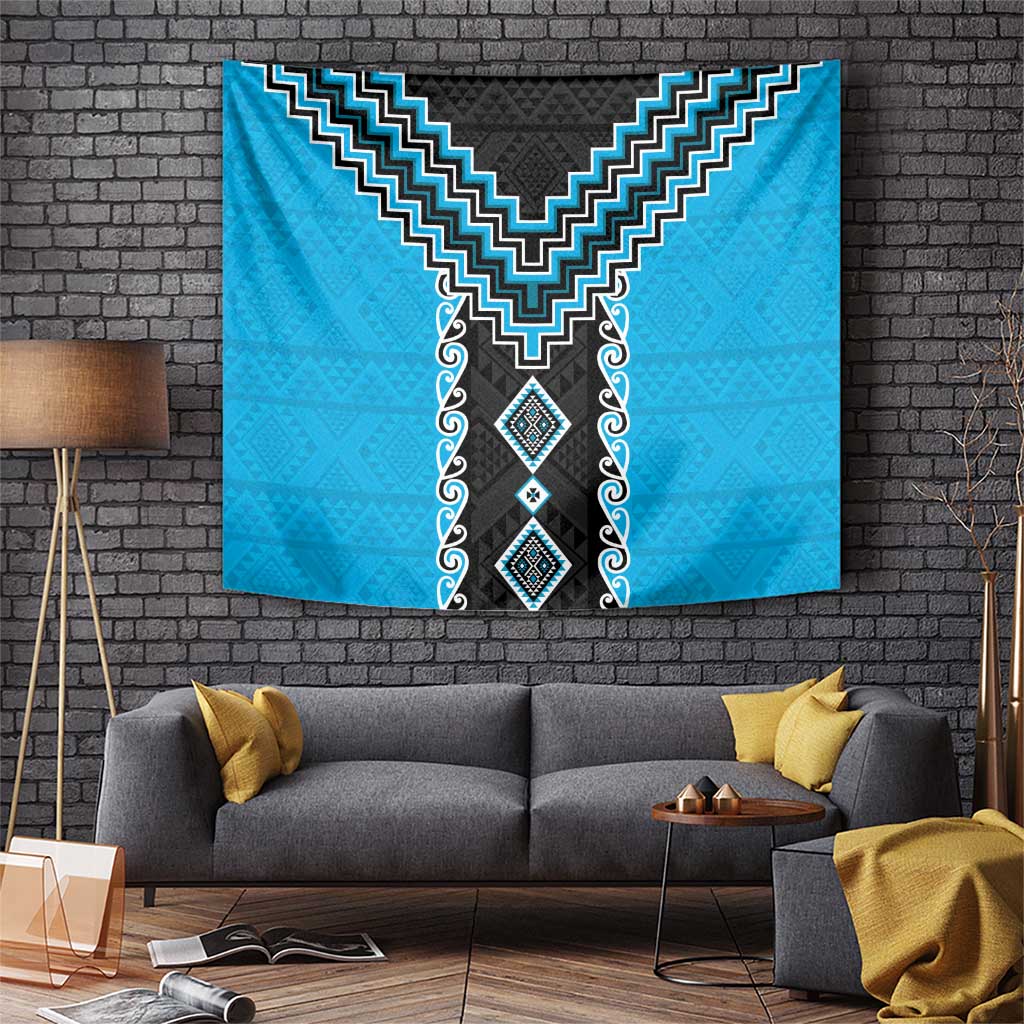 Sky Blue Niho Taniwha Mix Poutama Tapestry Unique Taniko Aotearoa