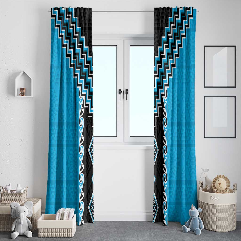 Sky Blue Niho Taniwha Mix Poutama Window Curtain Unique Taniko Aotearoa