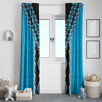 Sky Blue Niho Taniwha Mix Poutama Window Curtain Unique Taniko Aotearoa