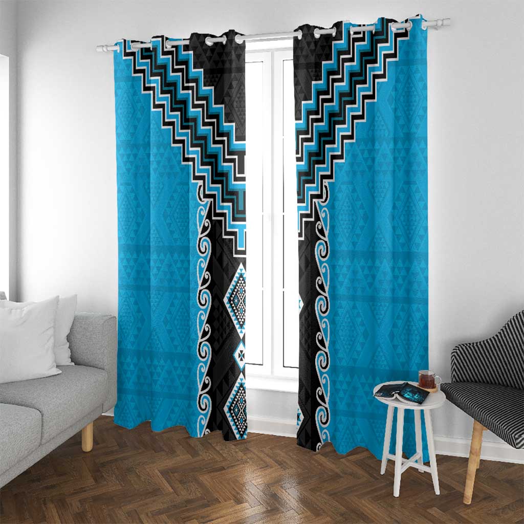 Sky Blue Niho Taniwha Mix Poutama Window Curtain Unique Taniko Aotearoa