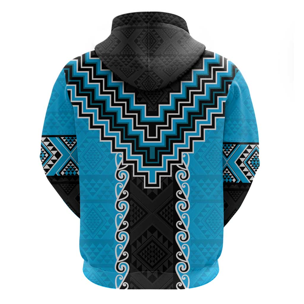 Sky Blue Niho Taniwha Mix Poutama Zip Hoodie Unique Taniko Aotearoa