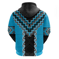 Sky Blue Niho Taniwha Mix Poutama Zip Hoodie Unique Taniko Aotearoa