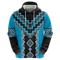 Sky Blue Niho Taniwha Mix Poutama Zip Hoodie Unique Taniko Aotearoa