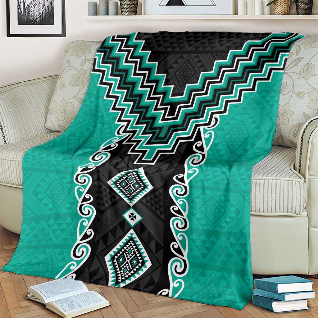 Teal Niho Taniwha Mix Poutama Blanket Unique Taniko Aotearoa