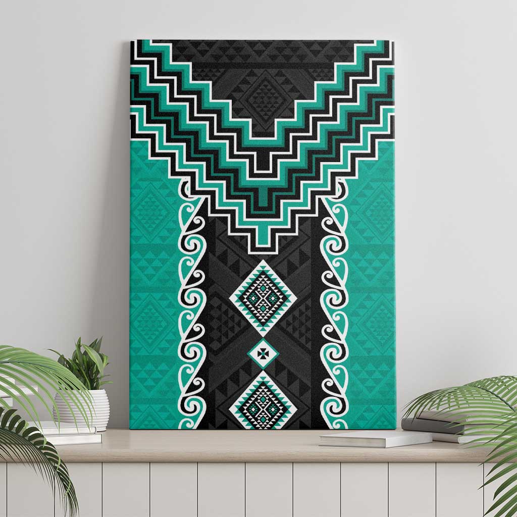 Teal Niho Taniwha Mix Poutama Canvas Wall Art Unique Taniko Aotearoa LT01 - Polynesian Pride