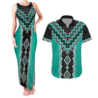 Teal Niho Taniwha Mix Poutama Couples Matching Tank Maxi Dress and Hawaiian Shirt Unique Taniko Aotearoa LT01 Teal - Polynesian Pride