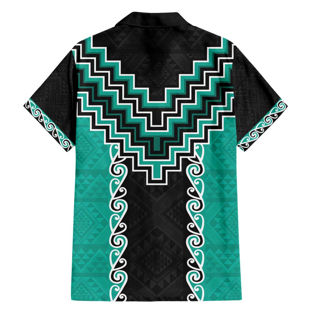Teal Niho Taniwha Mix Poutama Family Matching Off Shoulder Short Dress and Hawaiian Shirt Unique Taniko Aotearoa
