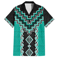Teal Niho Taniwha Mix Poutama Family Matching Puletasi and Hawaiian Shirt Unique Taniko Aotearoa LT01 Dad's Shirt - Short Sleeve Teal - Polynesian Pride