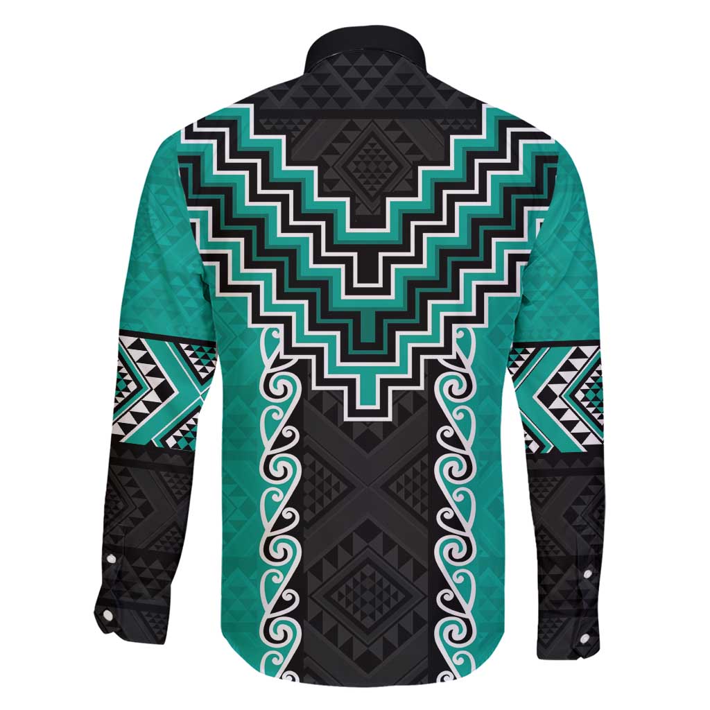 Teal Niho Taniwha Mix Poutama Family Matching Puletasi and Hawaiian Shirt Unique Taniko Aotearoa LT01 - Polynesian Pride