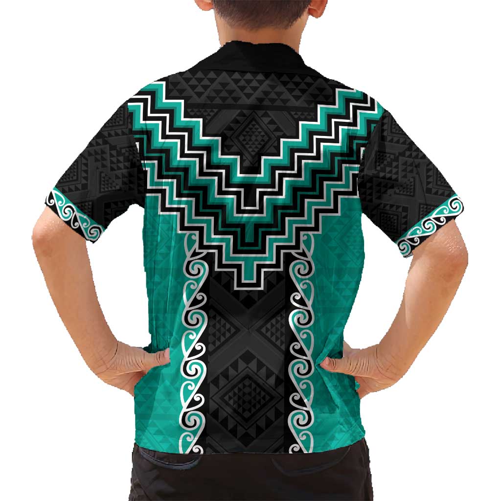 Teal Niho Taniwha Mix Poutama Family Matching Tank Maxi Dress and Hawaiian Shirt Unique Taniko Aotearoa