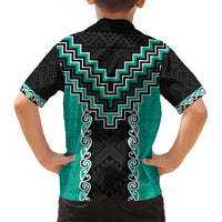 Teal Niho Taniwha Mix Poutama Family Matching Tank Maxi Dress and Hawaiian Shirt Unique Taniko Aotearoa