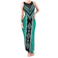 Teal Niho Taniwha Mix Poutama Family Matching Tank Maxi Dress and Hawaiian Shirt Unique Taniko Aotearoa