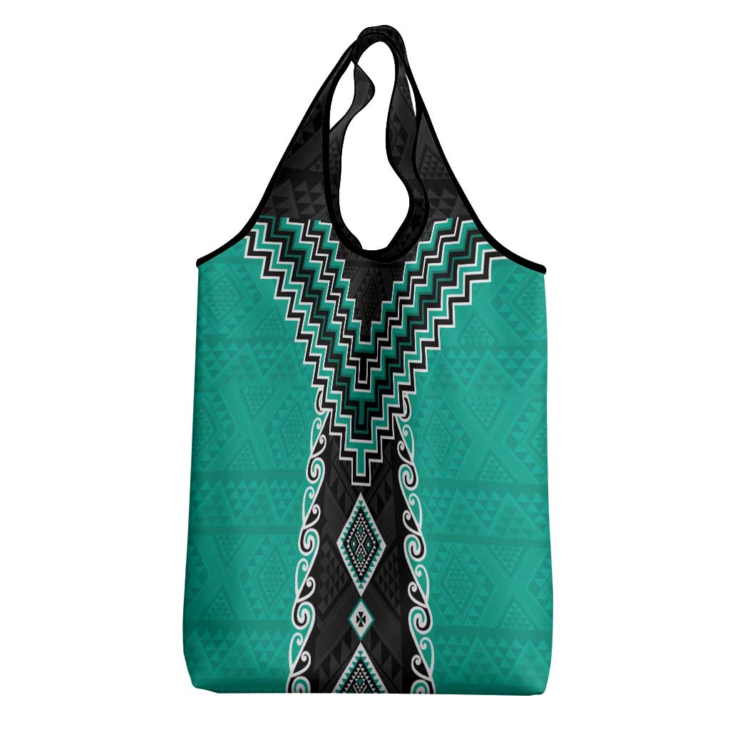 Teal Niho Taniwha Mix Poutama Grocery Bag Unique Taniko Aotearoa LT01 - Polynesian Pride