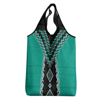 Teal Niho Taniwha Mix Poutama Grocery Bag Unique Taniko Aotearoa LT01 - Polynesian Pride
