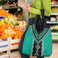 Teal Niho Taniwha Mix Poutama Grocery Bag Unique Taniko Aotearoa LT01 - Polynesian Pride