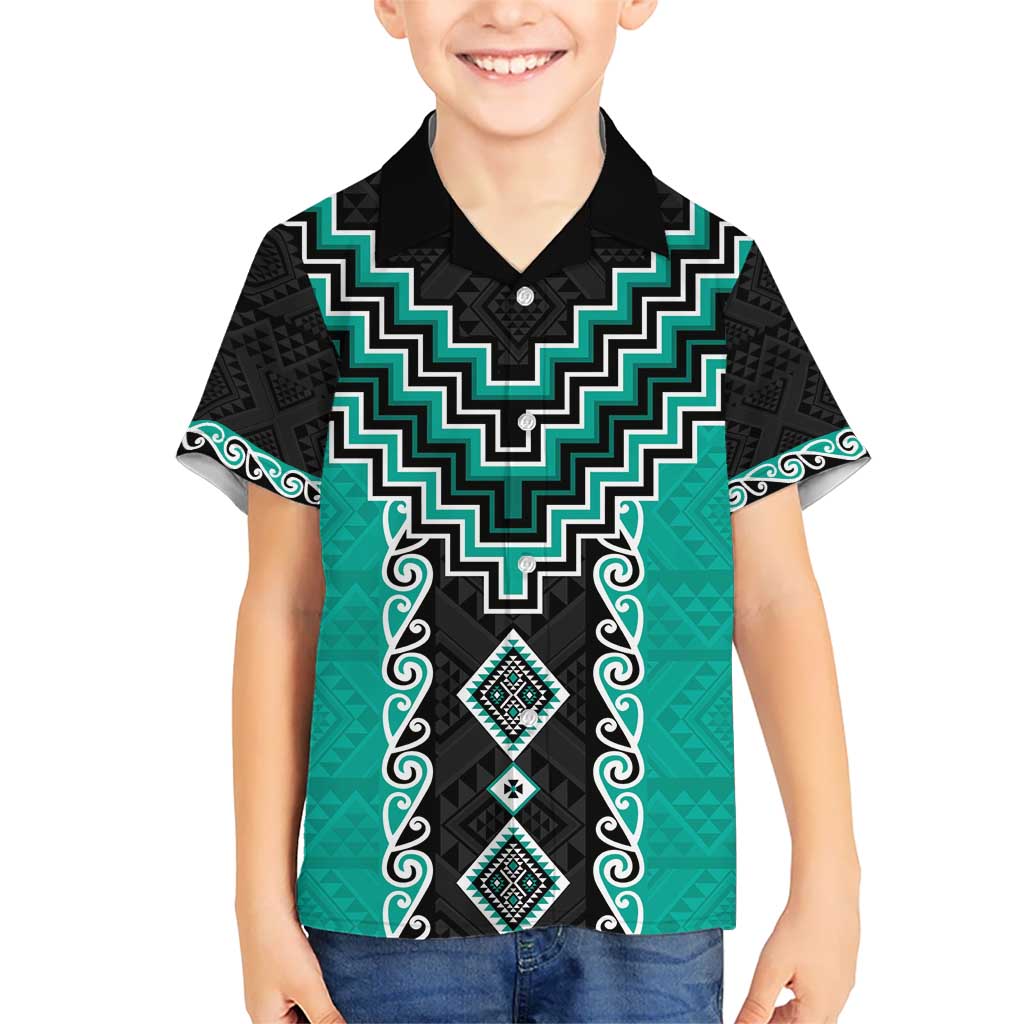 Teal Niho Taniwha Mix Poutama Hawaiian Shirt Unique Taniko Aotearoa