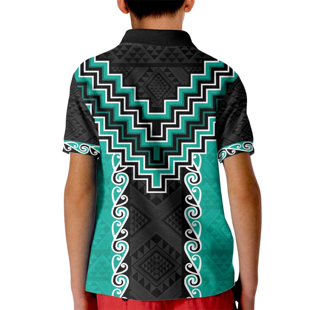Teal Niho Taniwha Mix Poutama Kid Polo Shirt Unique Taniko Aotearoa LT01 - Polynesian Pride