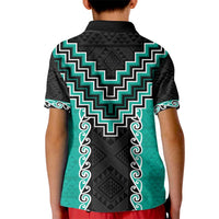 Teal Niho Taniwha Mix Poutama Kid Polo Shirt Unique Taniko Aotearoa LT01 - Polynesian Pride