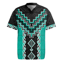 Teal Niho Taniwha Mix Poutama Rugby Jersey Unique Taniko Aotearoa