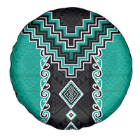 Teal Niho Taniwha Mix Poutama Spare Tire Cover Unique Taniko Aotearoa