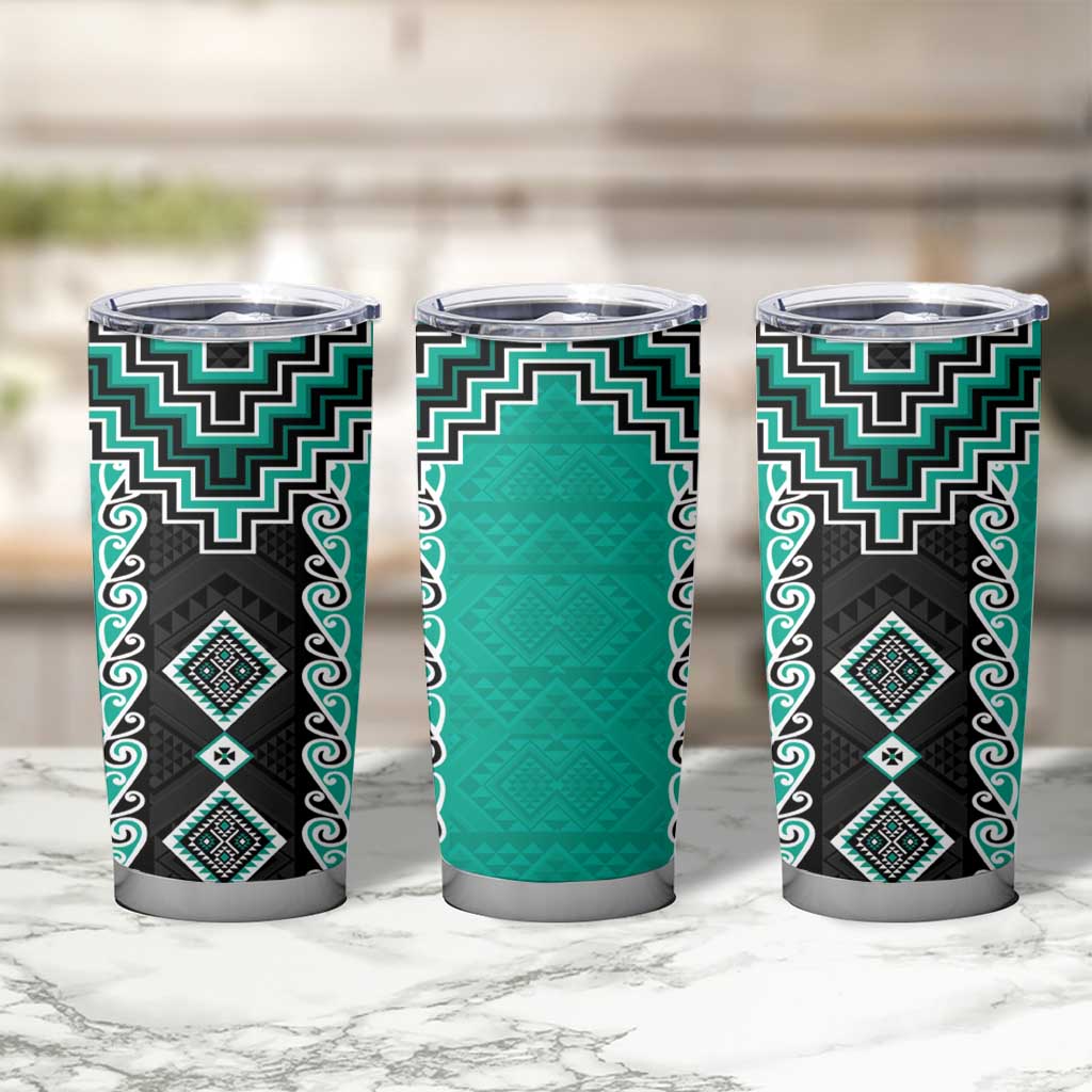 Teal Niho Taniwha Mix Poutama Tumbler Cup Unique Taniko Aotearoa LT01 - Polynesian Pride