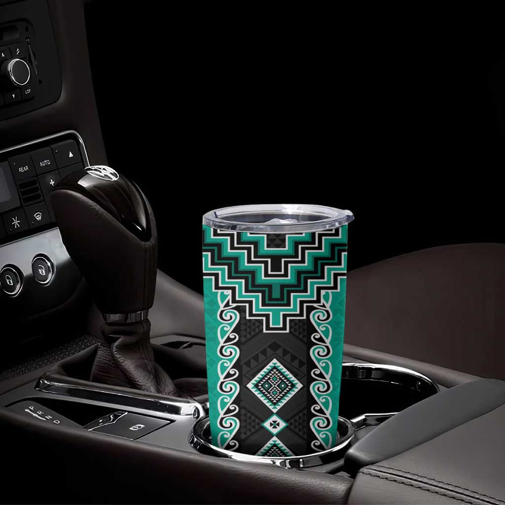 Teal Niho Taniwha Mix Poutama Tumbler Cup Unique Taniko Aotearoa LT01 - Polynesian Pride