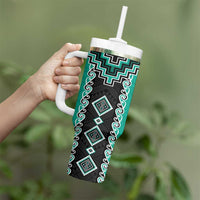 Teal Niho Taniwha Mix Poutama Tumbler With Handle Unique Taniko Aotearoa LT01 - Polynesian Pride