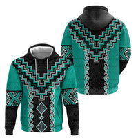Teal Niho Taniwha Mix Poutama Zip Hoodie Unique Taniko Aotearoa